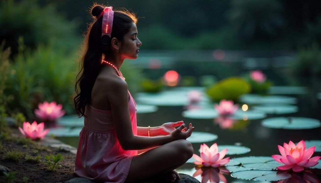 girl meditating in peaceful environment